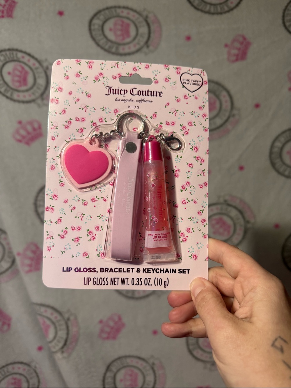 Juicy Couture Pink Lip Gloss, Bracelet & Heart Keychain Set
